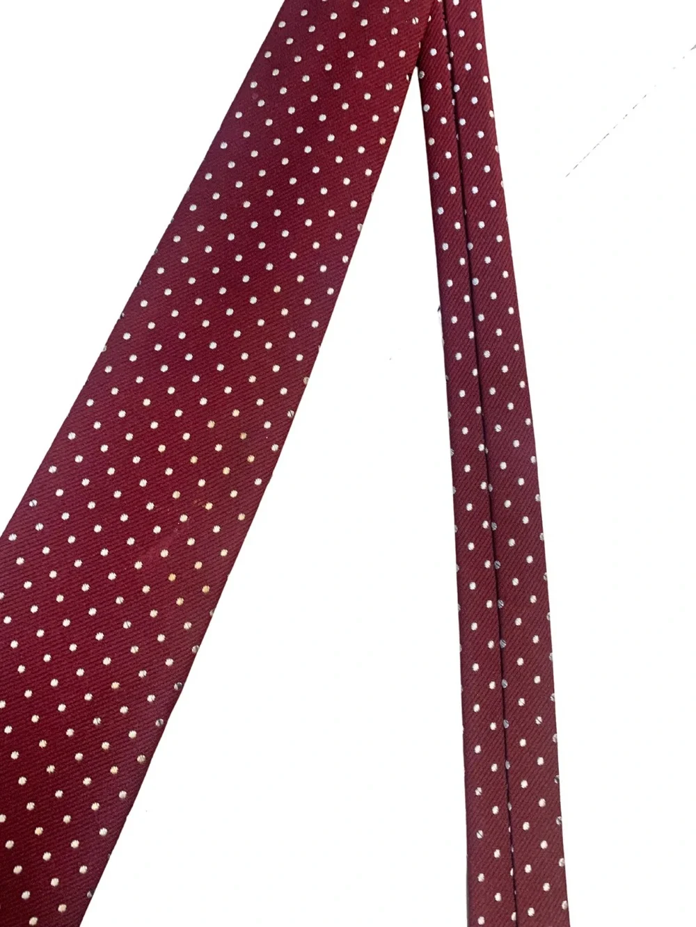 Christian Dior Burgundy White Polka Dot Print Silk Blend Tie Quiet Luxury Preppy